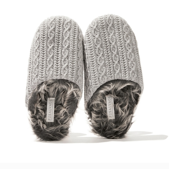 PJ Salvage Faux Fur Trimmed Cable Knit Slippers - Picture 5 of 5